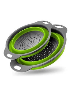 Buy 2Pcs/Set Foldable Silicone Colander Fruit Vegetable Washing Basket Strainer Collapsible Drainer With Handle Kitchen Tool Green-Grey in UAE