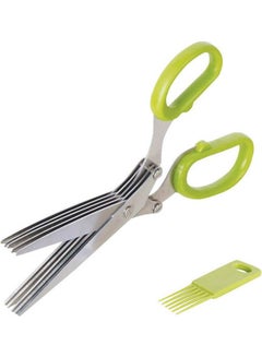 اشتري Herb Scissor, Kitchen Shears With 5 Blade And Cleaning Comb Stainless Steel Blades, Ergonomic Design And Soft Grip Rubber Handles Green في مصر