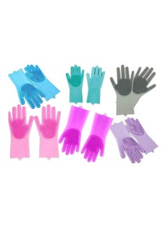 Buy Gloves Reusable Silicone Brush Scrubber Gloves Heat Multicolour 27.4 x 18.7 x 4.5cm in Egypt