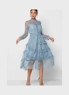 اشتري Embossed Tulle Dress Blue في السعودية