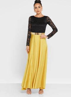 Buy Lace Detail Maxi Dress Yellow in Saudi Arabia