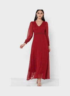 Milumia Women's Elegant Frilled Long Sleeve Pleated Fit & Flare Dress Small  Red price in UAE | Amazon UAE | kanbkam