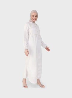 Buy Striped Button Detail Dress Beige in UAE