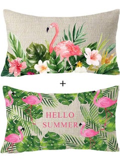 Buy Set Of 2 American Country Style Rain-Forest Palm Leaf Plant Animal Flamingo Spring Summer Gift Throw Pillow Cover combination Multicolour 40x40cm in Egypt