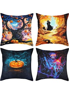 اشتري 4 Pack Halloween Pillow Covers, Pumpkin Skull Maple Leaf Witch Design Linen Empty Pillowcase linen Multicolour 40x40cm في مصر