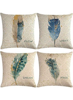Buy 4 Pack Feather Pillow Covers Luxury Nature Inspired Printed Cushion Cover Combination Multicolour 40x40cm in Egypt
