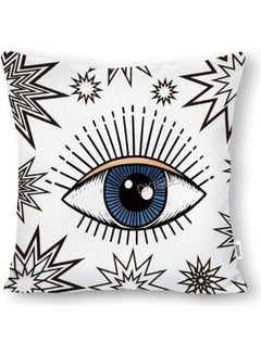 اشتري Evil Eye Throw Pillow Cover Cotton Canvas Decorative Square Pillow Case قطن أبيض 45x45سم في مصر