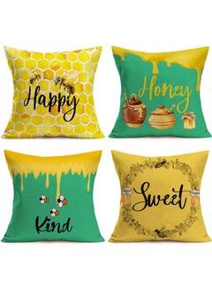 Buy Bee Pillow Covers 24X24 Inch Set Of 4 Summer Farmhouse Decor Happy Honey Kind Sweet Quote Honeycomb Holiday Decorations Throw Pillow cotton Multicolour 40x40cm in Egypt