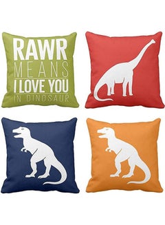 Buy Set Of 4 Throw Pillow Covers Dinosaur combination Multicolour 45x45cm in Egypt