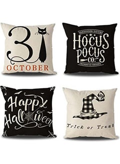 اشتري 4 Pcs Happy Halloween Pillow Covers Hocus Pocus Trick Or Treat Linen Square Pillowcase Cushion Covers polyester Multicolour 40x40cm في مصر