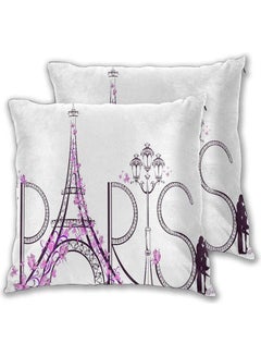 Buy Throw Pillow Coverstower Eiffel With Paris Letteringpack Of 2 Microfiber Multicolour 50 X50cm in Egypt