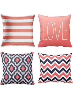 Buy Set Of 4 Throw Pillow Covers Coral And Navy Retro combination Multicolour 45x45cm in Egypt