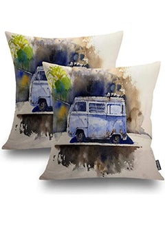 اشتري Beach Summer Decorative Pillow Covers, Watercolor Retro Bus Drawn Hippie Van Cushion Case polyester Multicolour 40x40cm في مصر