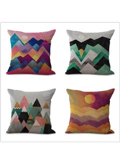 Buy Set Of 4 Mountain Sun Throw Pillow Covers Cartoon cotton Multicolour 40x40cm in Egypt