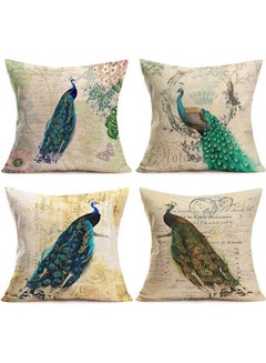 Buy Vintage Peacock Decorative Pillow Covers Set Of 4 combination Multicolour 45x45cm in Egypt