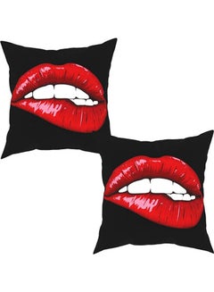 Buy Pack Of 2 Lip Throw Pillow Covers Sexy Biting Lips microfiber Multicolour 40x40cm in Egypt