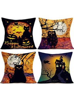 اشتري Happy Halloween Pillow Covers Cotton Linen Pumpkin Cat Owl Witch Sofa Home Decor Throw Pillow Case Cushion Cover Square Animal Farmhouse Set Of 4 polyester Multicolour 40x40cm في مصر