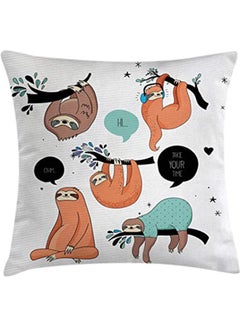 Buy Animal Throw Pillow Cushion Cover Cartoon Style Illustration Art Funny Tribe Of Sloths Smiles Sleeping Lazy Does Yoga And Words combination Multicolour 40x40cm in Egypt