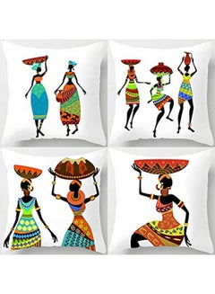 Buy African Pillow Covers African Woman Print Decorative Set Of 4 Square combination Multicolour 40x40cm in Egypt