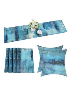 Buy Modern Abstract Art Table Runner with 4 Placemats and 2 pillow covercase Farmhouse Style Teal Table Runners Set of 6 Table Mats Set for Kitchen Dinner Holiday Parties Wedding Décor Multicolour 14x70inch in Egypt