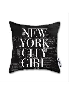 اشتري Linen Throw Pillow New York City Girl Skyline Vogue Typography linen Black 45x45cm في مصر