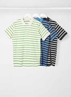 Buy Men's Pack Of 3 Basic Striped Polo in Regular Fit Pine/White/Heather Grey in UAE