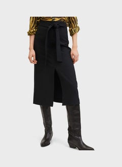 Buy High Waist Midi Skirt Black in UAE