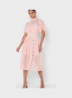 اشتري Pleated Tie-Up Dress Pink في السعودية