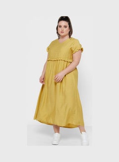 Buy Ruffle Trim Detail Dress Yellow in UAE