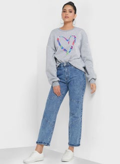 Buy High Waist Straight Jeans Blue in Saudi Arabia