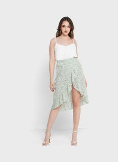 اشتري Ruffle Trim Wrap Skirt Green في السعودية