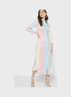 Buy Button Down Printed Dress Multicolor in UAE