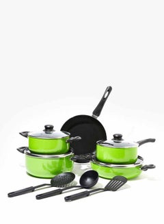 Buy 12-Piece 12 Piece Cookware Set - Aluminum Pots And Pans - Non-Stick Surface - Tempered Glass Lids - PFOA Free - Frying Pan, Casserole With Lid, Saucepan With Lid, Kitchen Tools - Green Green in UAE