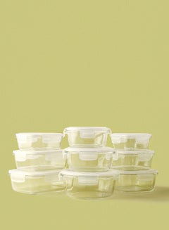 Buy 9 Piece Borosilicate Glass Food Container Set - Airtight Lids - Lunch Box - Rectangle + Square + Round - Food Storage Box - Storage Boxes - Kitchen Cabinet Organizers - Glass Food Container - White in Saudi Arabia