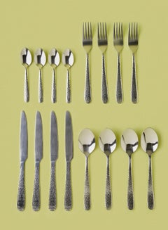 Buy 16 Piece 16 Piece Cutlery Set - Made Of Stainless Steel - Silverware Flatware - Spoons And Forks Set, Spoon Set - Table Spoons, Tea Spoons, Forks, Knives - Serves 4 - Design Silver Leo Silver Leo in UAE