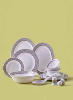 Buy 18 Piece Opalware Dinner Set - Light Weight Dishes, Plates - Dinner Plate, Side Plate, Bowl, Serving Dish And Bowl - Serves 4 - Festive Design Aurora Gold White in Saudi Arabia