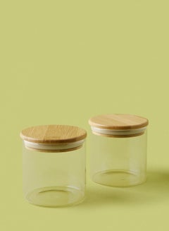 Buy 2 Piece Glass Food Storage Container Set - 500 ml Each - Airtight Bamboo Lids - Food Storage Box - Storage Boxes - Kitchen Cabinet Organizers - Glass Food Container - Clear in Saudi Arabia