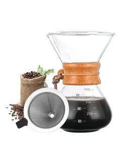 Buy Coffee Pot With Strainer Filter Set Clear 19.5 x 11 x 10cm in UAE