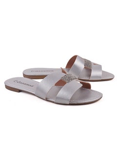 Buy Hailee Dyed Flat Sandals Silver in Saudi Arabia