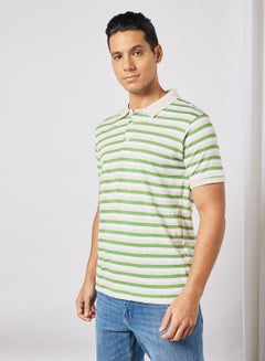 Buy Men's Basic Casual Polo T-Shirt with Stripe Design in Regular Fit Half Sleeves White in Saudi Arabia