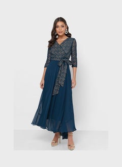 Buy Embroidered Wrap Dress Green in UAE
