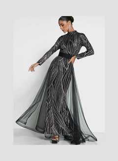 اشتري Tulle High Neck Printed Dress Black في السعودية