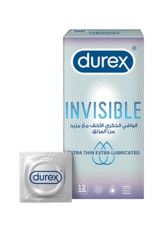 Buy Invisible Extra Thin Lubricated Condoms 12 Pieces in UAE