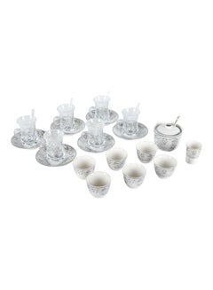 Buy 28-Piece Porcelain Tea And Coffee Set Silver/White 150ml in Saudi Arabia