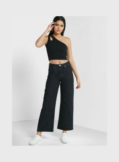 Buy High Waist Straight Jeans Black in UAE