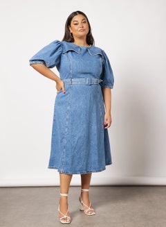 Buy Plus Size Denim Dress Blue in UAE