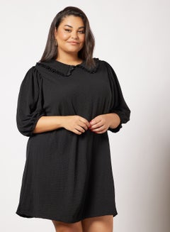 Buy Curve Knitted Puff Sleeve Dress Black in UAE