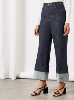 Buy Nazz Turn Up Wide Leg Jeans Navy in UAE