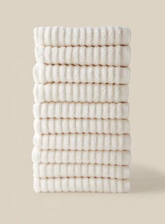 Buy 10 Piece Bathroom Towel Set - 450 GSM 100% Cotton Ribbed - 10 Hand Towel - Highly Absorbent - Fast Dry Natural 40 x 70cm in UAE