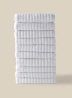 Buy 10 Piece Bathroom Towel Set - 450 GSM 100% Cotton Ribbed - 10 Hand Towel - Highly Absorbent - Fast Dry White 40 x 70cm in Saudi Arabia